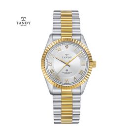 [TANDY] Fluted Bezel Diamond Couple Watch TS 303 – Elegant Design with Fluted Bezel, Real Diamond Accents, Perfect for Men & Women